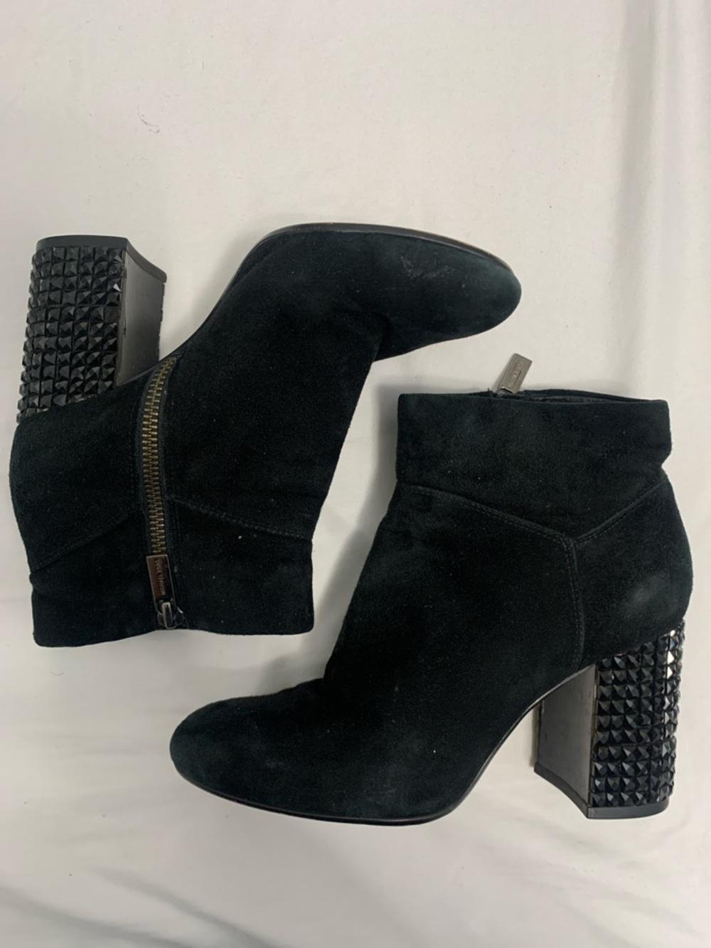 Michael Kors Black Suede Ankle Booties with Studded Block Heels Sz 6